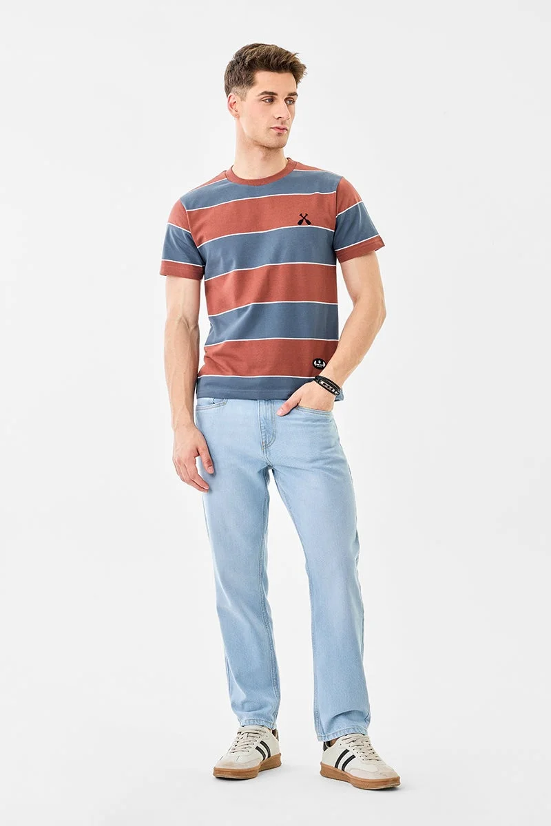 SNITCH Regular Fit Stripes Crew Neck T-Shirt